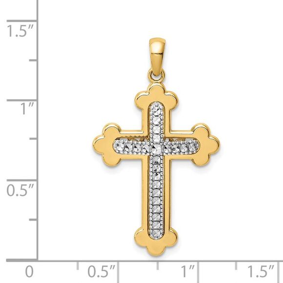 14k Two Tone Gold Diamond-cut 3D Budded Cross Pendant, 20 x 35mm - Picture 5 of 6